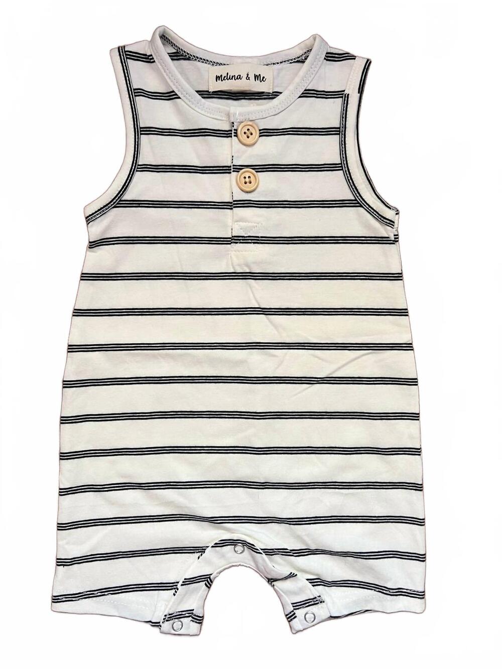 NEW MELINA & ME boy's blake romper in black stripe
